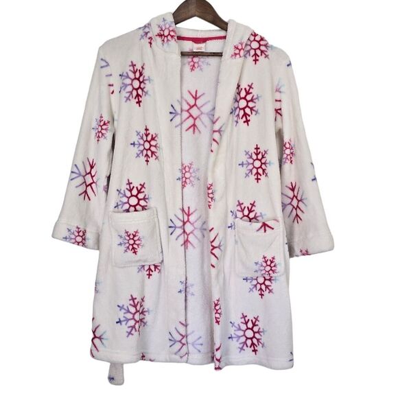 Cat & Jack Girls Plush Fleece Robe Snowflakes Size L 10 12 Bathrobe Purple Pink - Picture 1 of 8